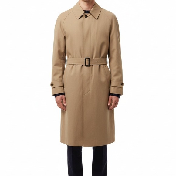 Ralph Lauren Mens Tan Classic Belted Trench Coat Overcoat Size 46R Business
